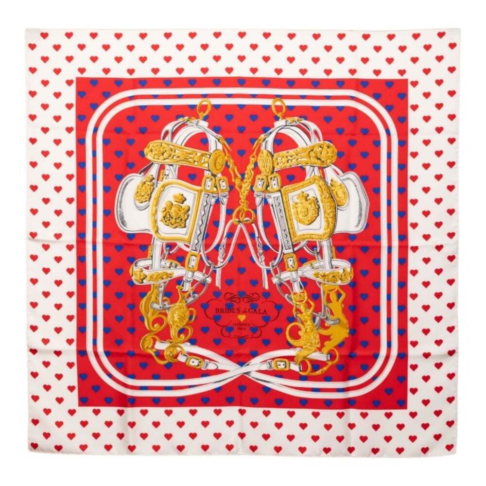 HERMES Red Silk Love Scarf